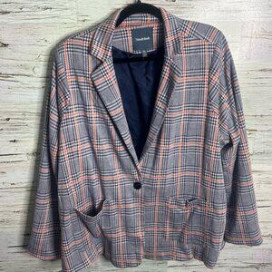 Modcloth Timeless Tailoring Plaid Ponte Blazer Jacket red blue Womens Sz 2X